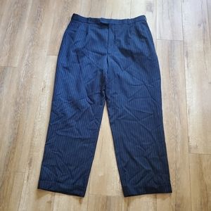 NEW Ferretti Uomo Mens Sz 38L Wool Flat Front Dress Pants Navy Blue Striped Suit